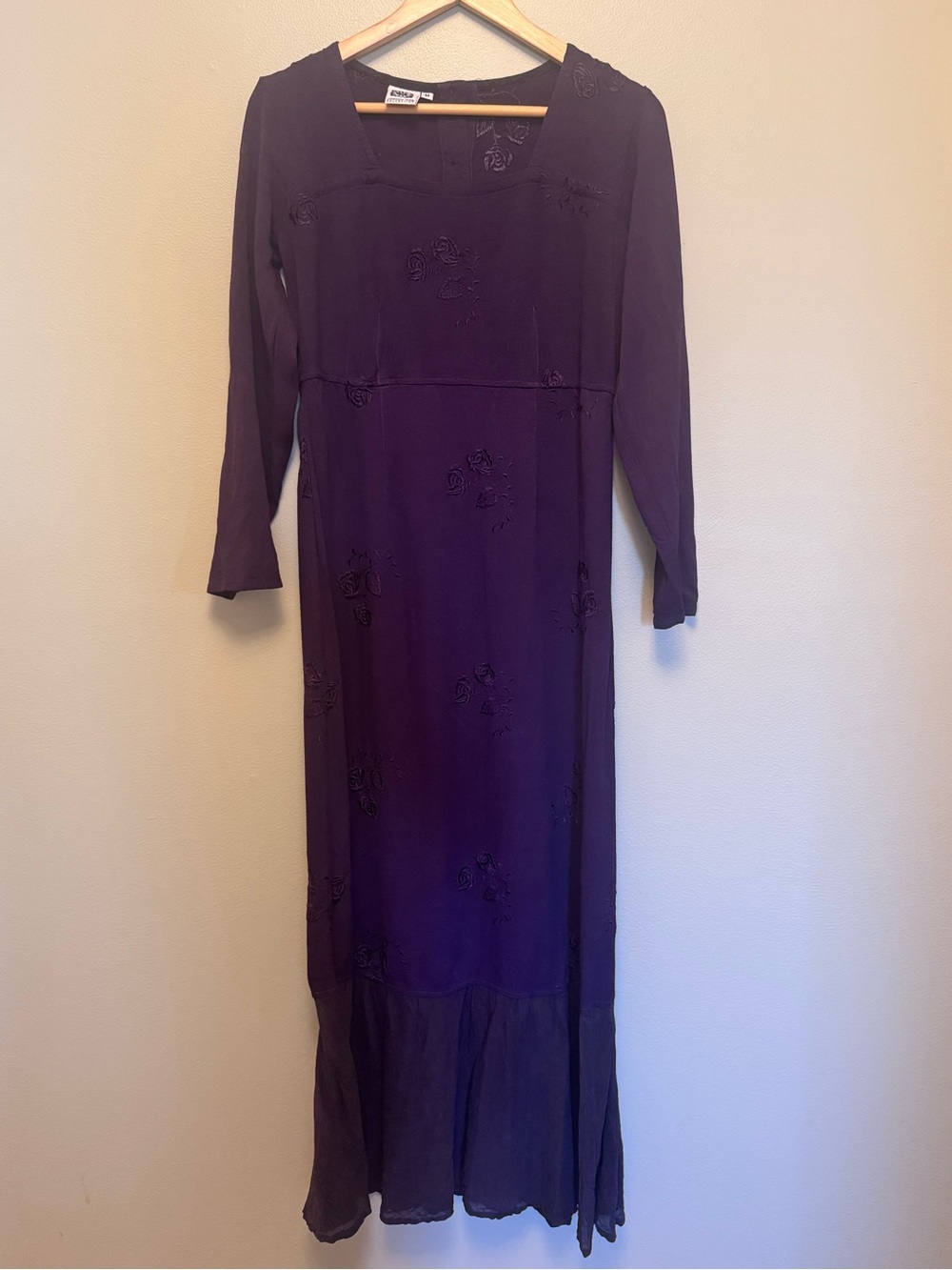 Vintage Johnny Was Collection Purple Long Sleeve Embroidered Maxi Dress